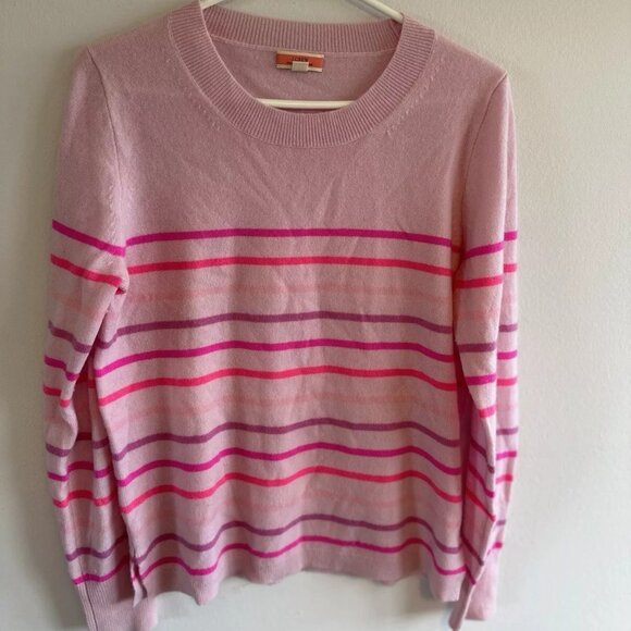 J Crew 100% Cashmere Sweater Light Pink Ombre Stripes - Picture 1 of 8
